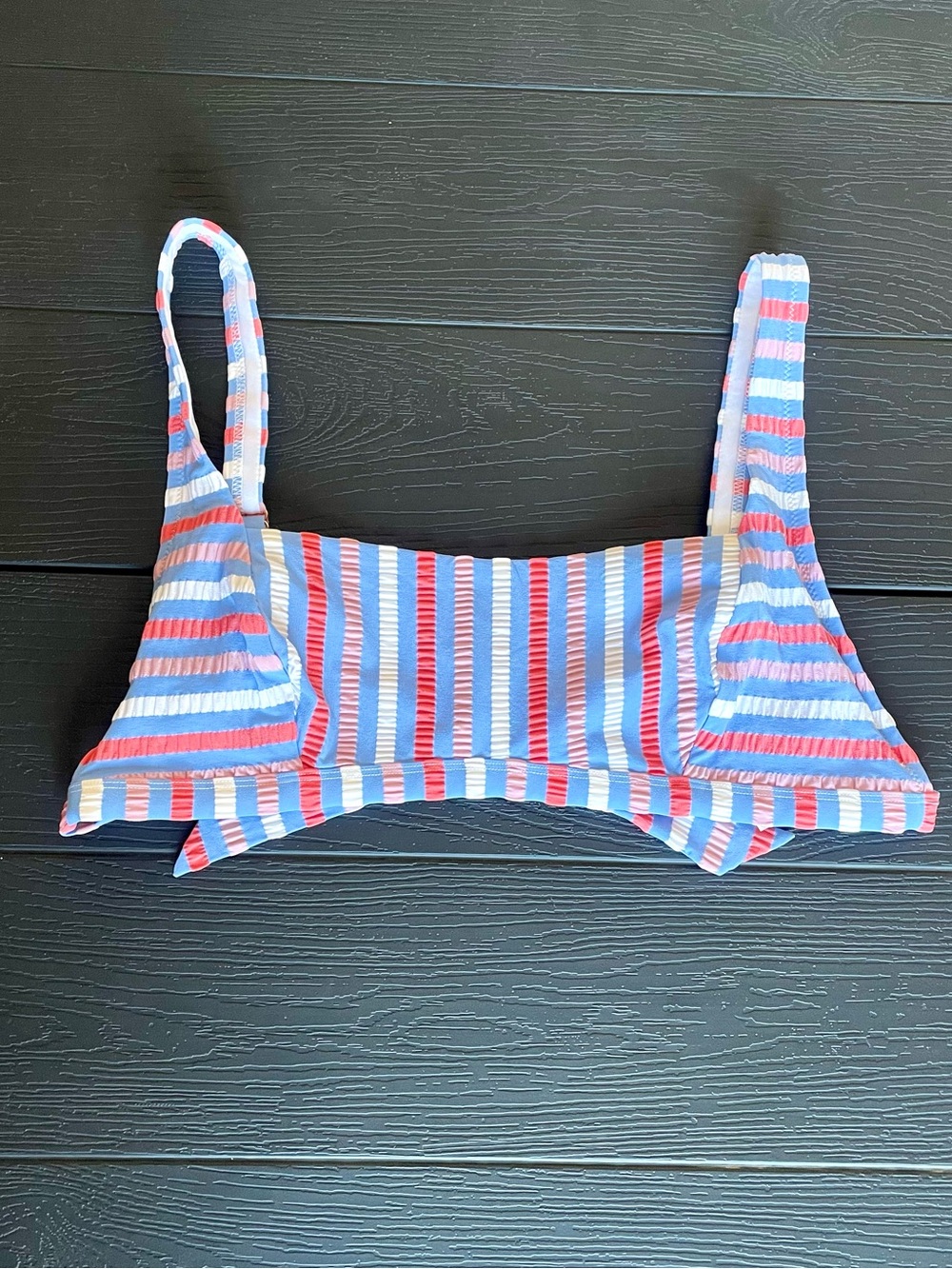 Jessica Simpson Bikini Top Size XL Sunset Bay Stripe Crinkled Scoop Square Neck